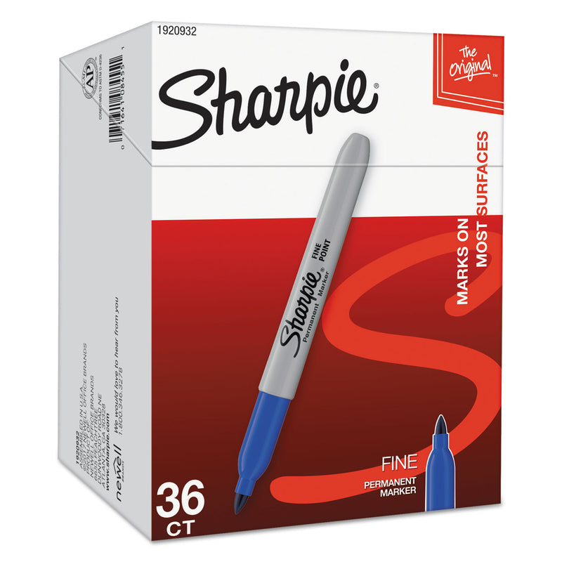 Sharpie Fine Tip Permanent Marker Value Pack, Fine Bullet Tip, Blue, 36/Pack