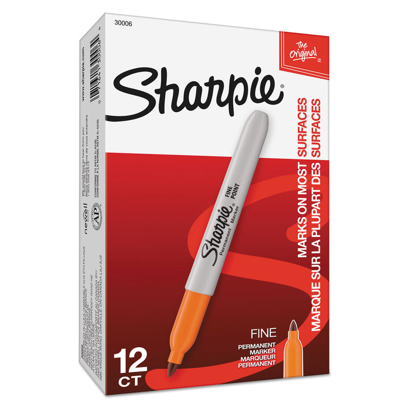 Sharpie Fine Tip Permanent Marker, Fine Bullet Tip, Orange, Dozen