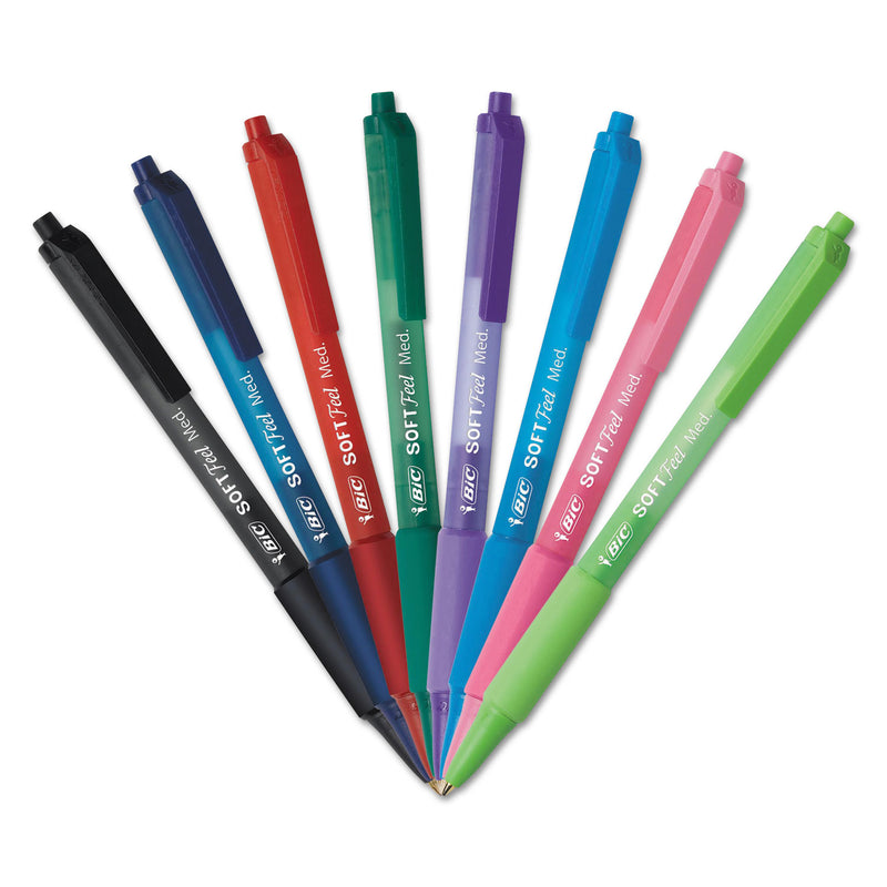 BIC Soft Feel Ballpoint Pen, Retractable, Medium 1 mm, Assorted Ink and Barrel Colors, Dozen