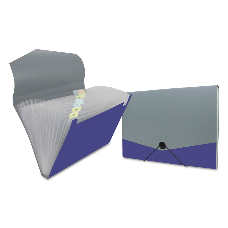 Universal Poly Expanding Files, 13 Sections, Cord/Hook Closure, 1/12-Cut Tabs, Letter Size, Metallic Blue/Steel Gray