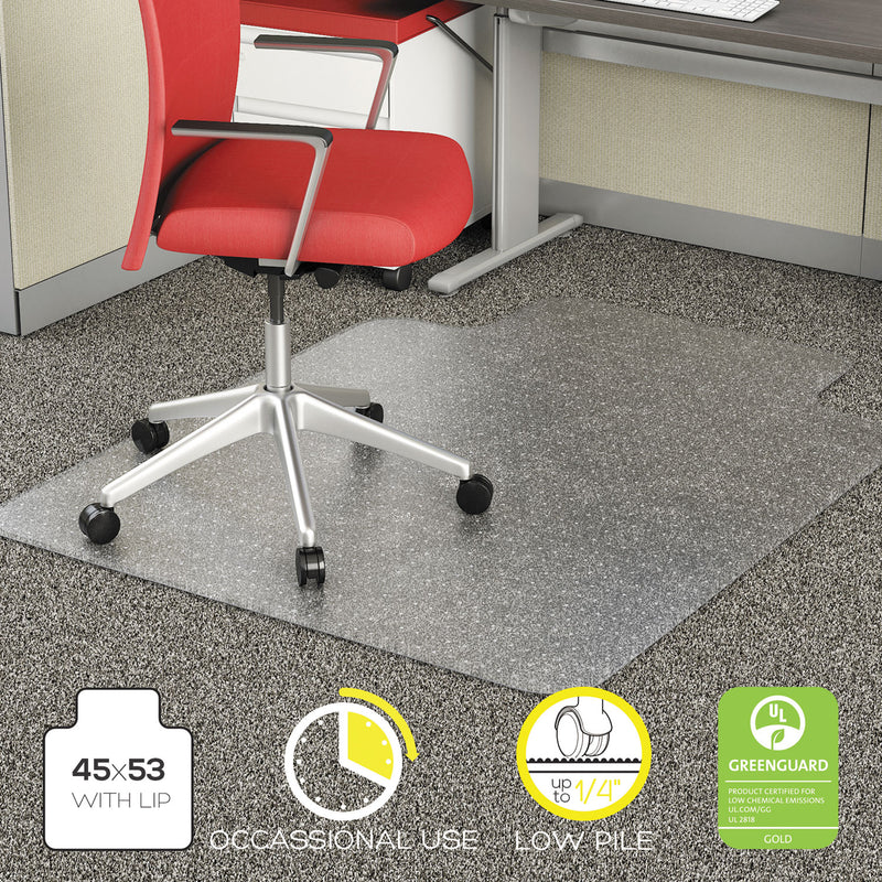 Alera Occasional Use Studded Chair Mat for Flat Pile Carpet, 45 x 53, Wide Lipped, Clear