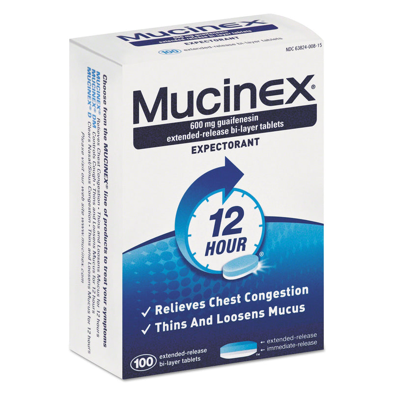 Mucinex Expectorant Regular Strength, 100 Tablets/Box, 12 Boxes/Carton