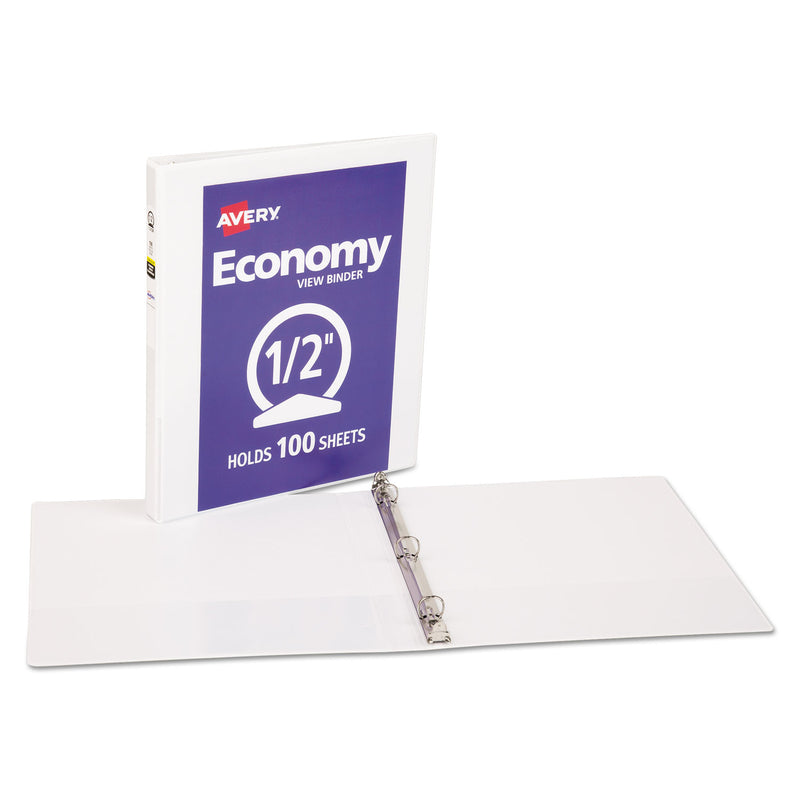 Avery Economy View Binder with Round Rings , 3 Rings, 0.5" Capacity, 11 x 8.5, White, (5706)