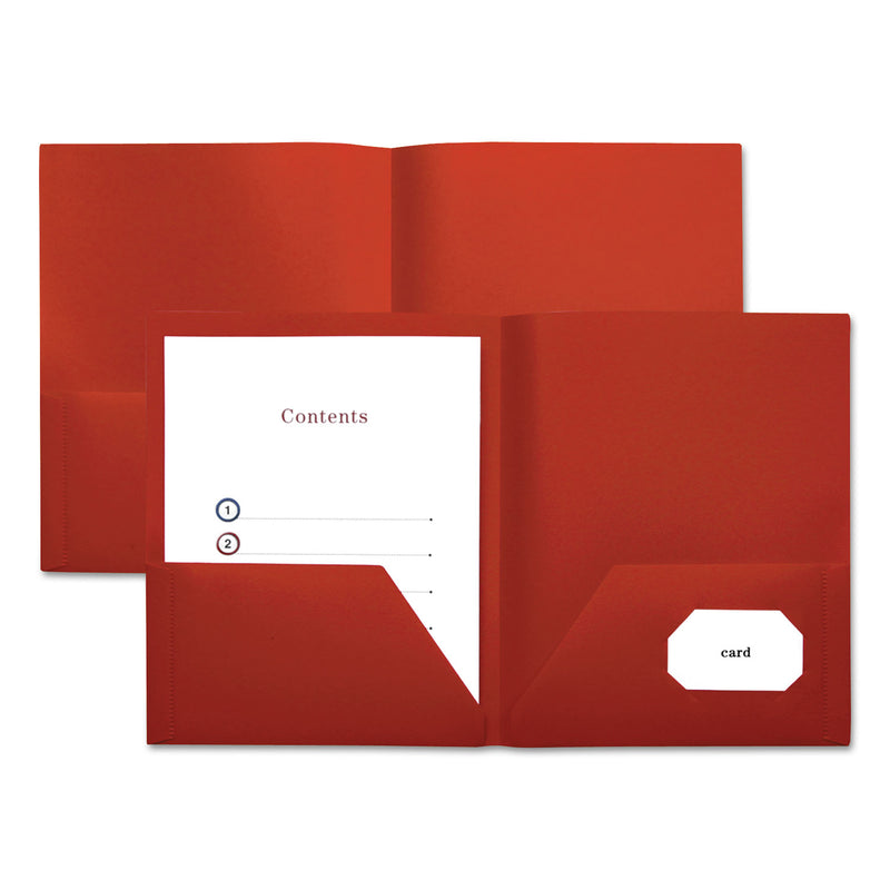 Universal Two-Pocket Plastic Folders, 100-Sheet Capacity, 11 x 8.5, Red, 10/Pack