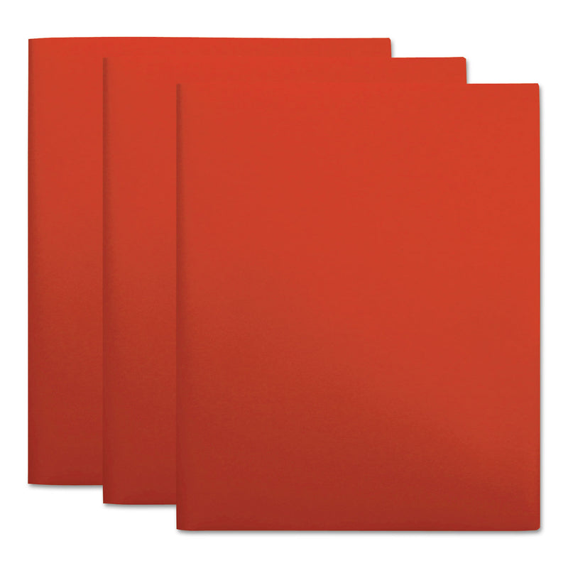 Universal Two-Pocket Plastic Folders, 100-Sheet Capacity, 11 x 8.5, Red, 10/Pack