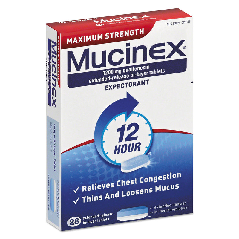 Mucinex Maximum Strength Expectorant, 28 Tablets/Box, 24 Boxes/Carton