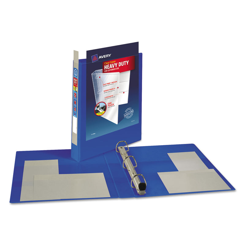 Avery Heavy-Duty View Binder with DuraHinge and One Touch EZD Rings, 3 Rings, 1" Capacity, 11 x 8.5, Pacific Blue