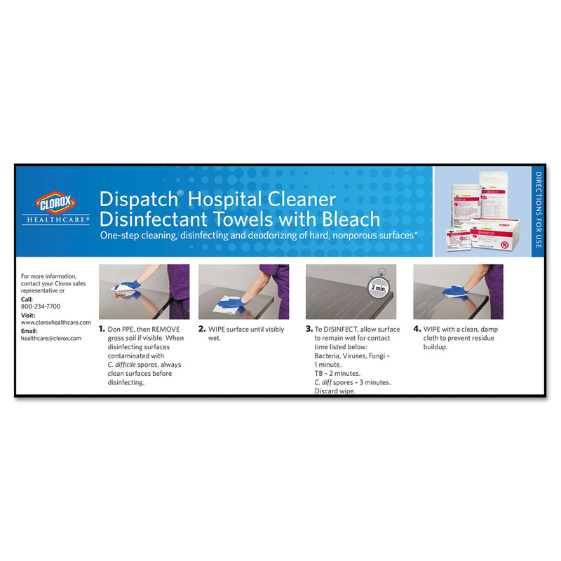 Clorox Dispatch Cleaner Disinfectant Towels with Bleach, 9 x 10, Unscented, 60/Pack, 12 Packs/Carton