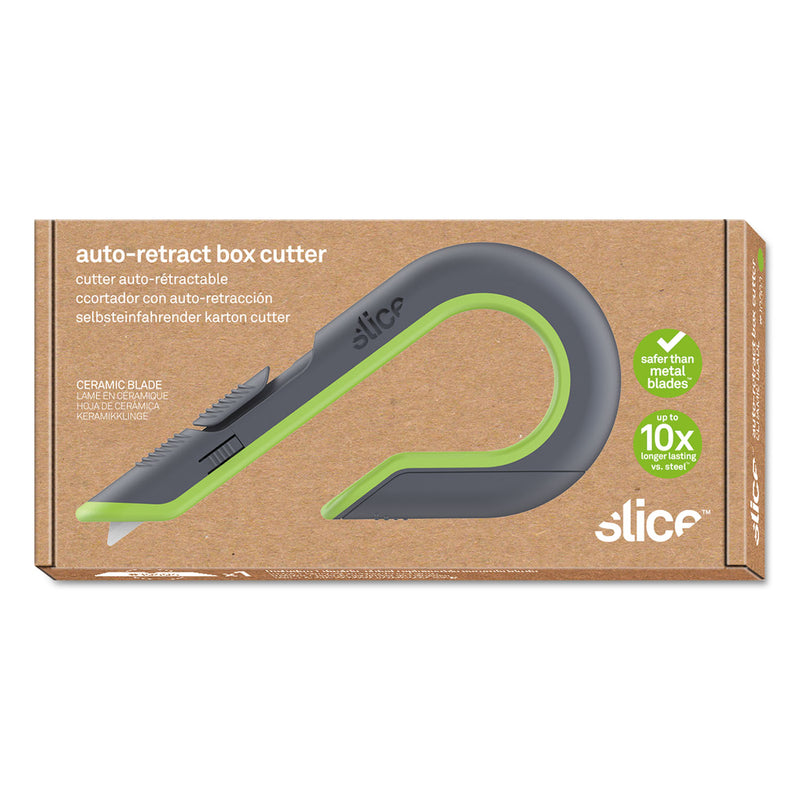 slice Box Cutters, Double Sided, Replaceable, 1.29" Stainless Steel Blade, 7" Nylon Handle, Gray/Green