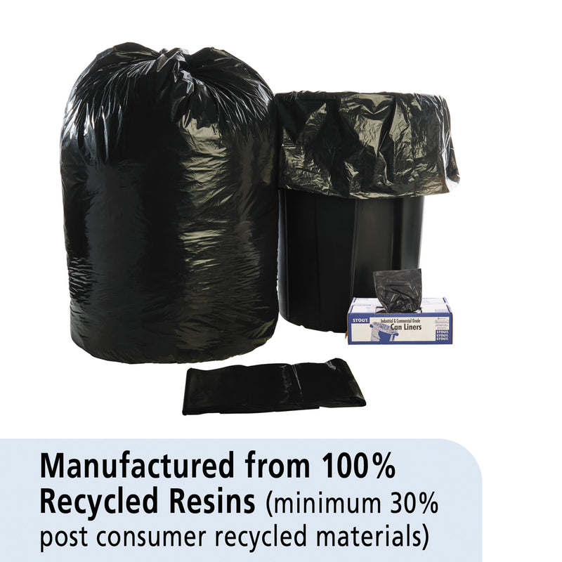 Stout Total Recycled Content Plastic Trash Bags, 60 gal, 1.5 mil, 36" x 58", Brown/Black, 100/Carton