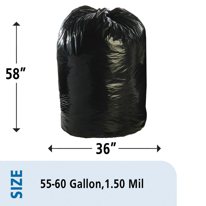 Stout Total Recycled Content Plastic Trash Bags, 60 gal, 1.5 mil, 36" x 58", Brown/Black, 100/Carton