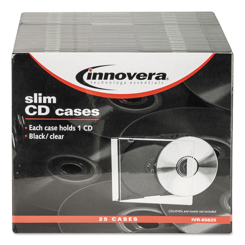 Innovera CD/DVD Slim Jewel Cases, Clear/Black, 25/Pack