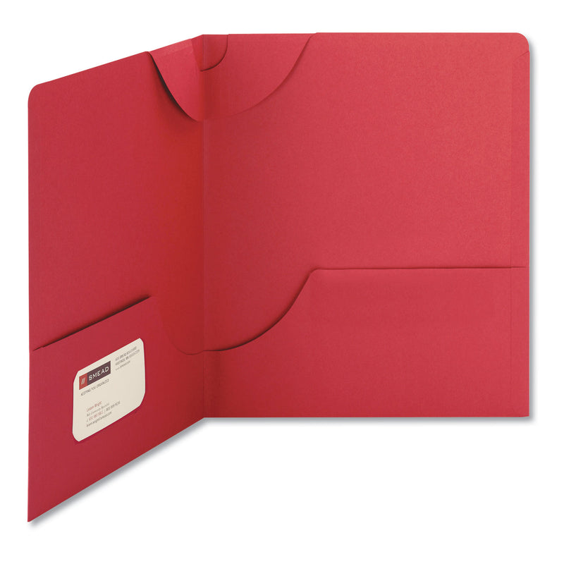 Smead Lockit Two-Pocket Folder, Textured Paper, 100-Sheet Capacity, 11 x 8.5, Red, 25/Box