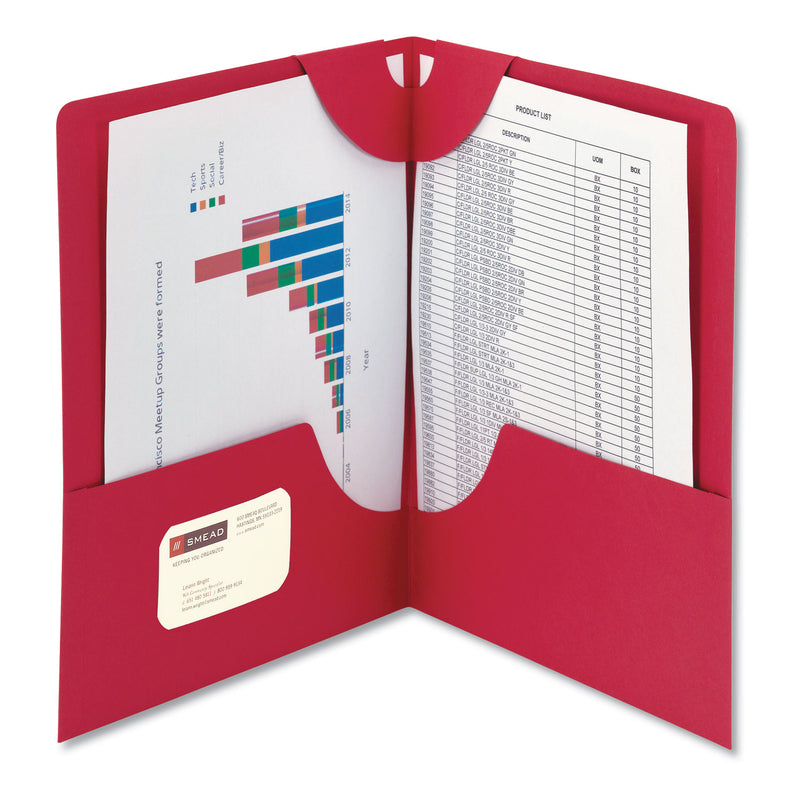 Smead Lockit Two-Pocket Folder, Textured Paper, 100-Sheet Capacity, 11 x 8.5, Red, 25/Box