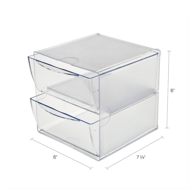 deflecto Stackable Cube Organizer, 2 Compartments, 2 Drawers, Plastic, 6 x 7.2 x 6, Clear