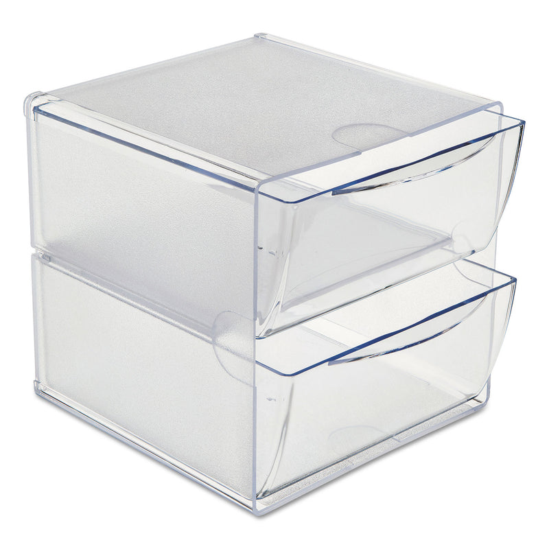 deflecto Stackable Cube Organizer, 2 Compartments, 2 Drawers, Plastic, 6 x 7.2 x 6, Clear