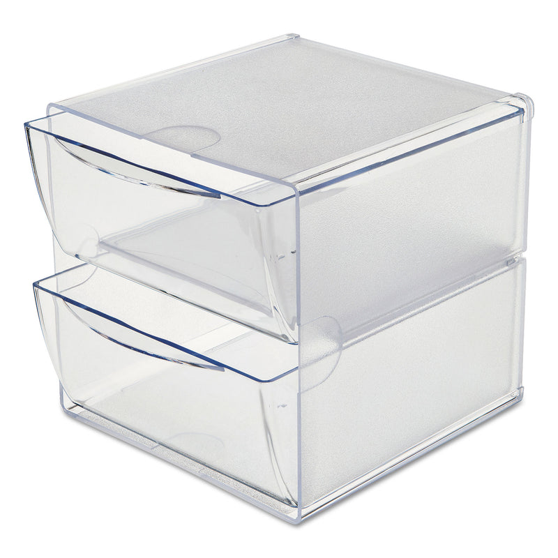 deflecto Stackable Cube Organizer, 2 Compartments, 2 Drawers, Plastic, 6 x 7.2 x 6, Clear