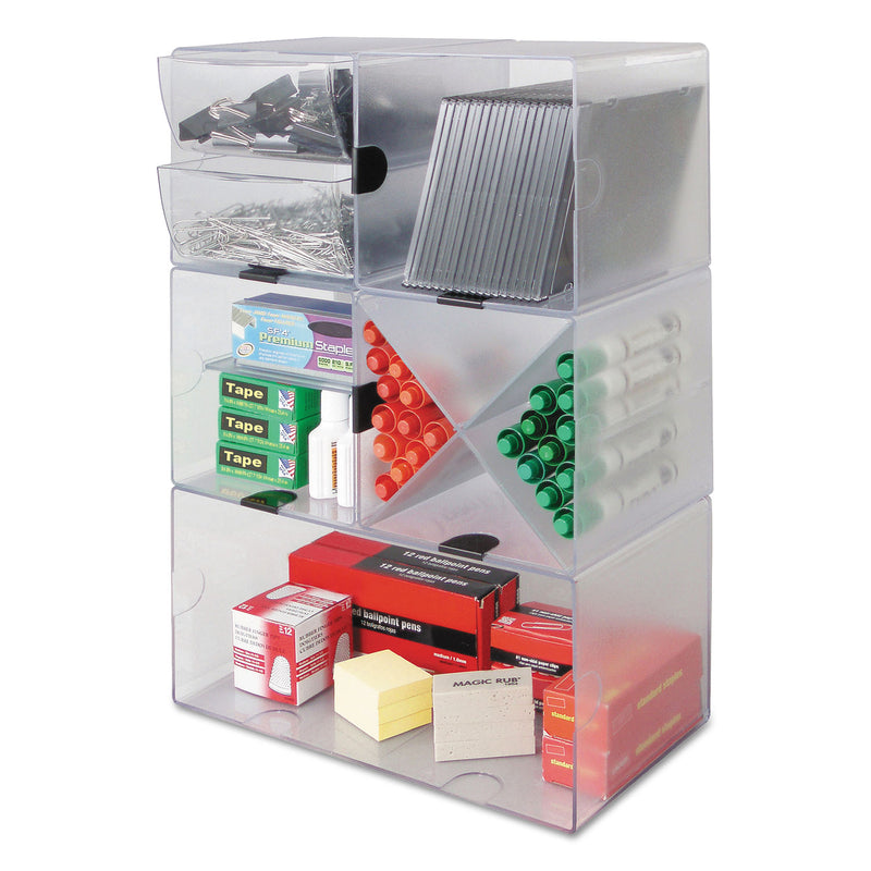 deflecto Stackable Cube Organizer, 2 Compartments, 2 Drawers, Plastic, 6 x 7.2 x 6, Clear