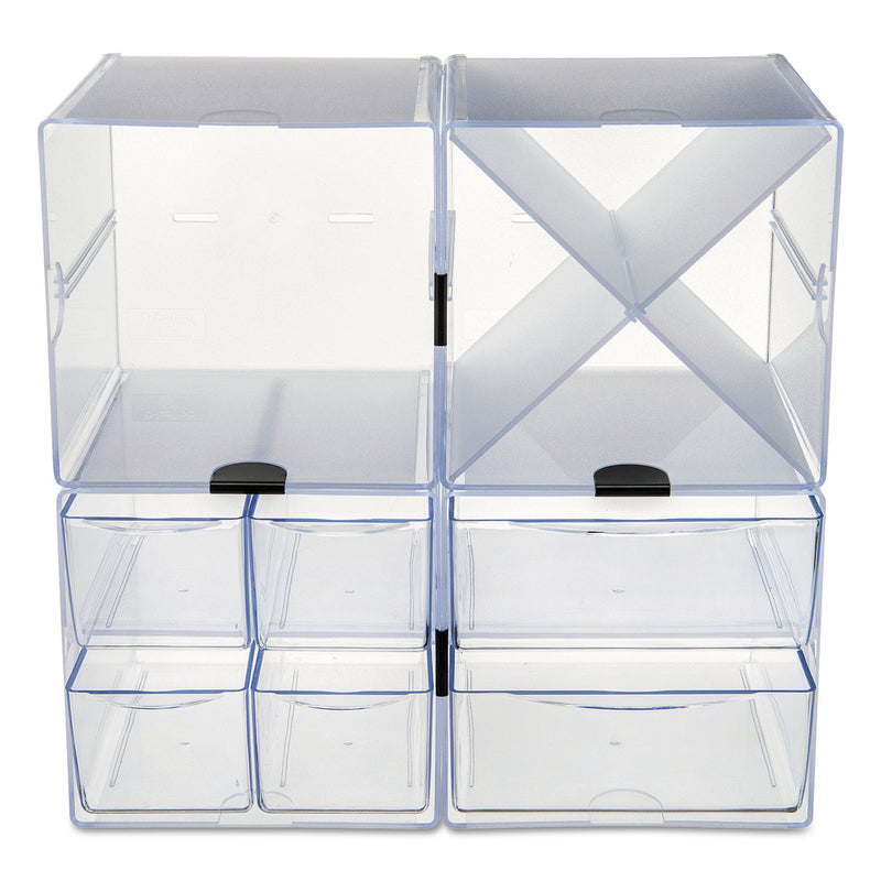 deflecto Stackable Cube Organizer, 4 Compartments, 4 Drawers, Plastic, 6 x 7.2 x 6, Clear