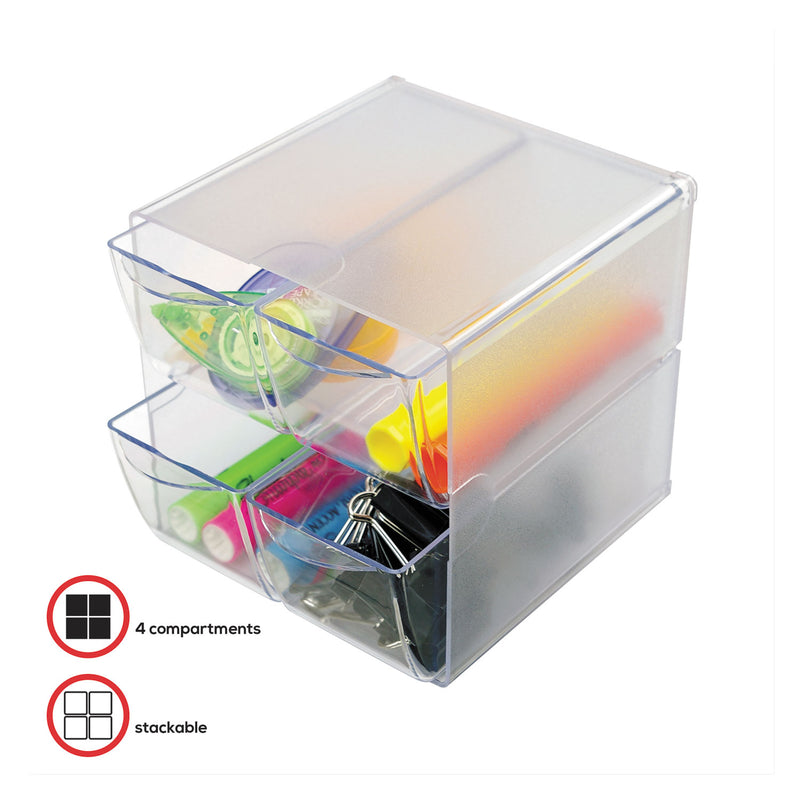 deflecto Stackable Cube Organizer, 4 Compartments, 4 Drawers, Plastic, 6 x 7.2 x 6, Clear