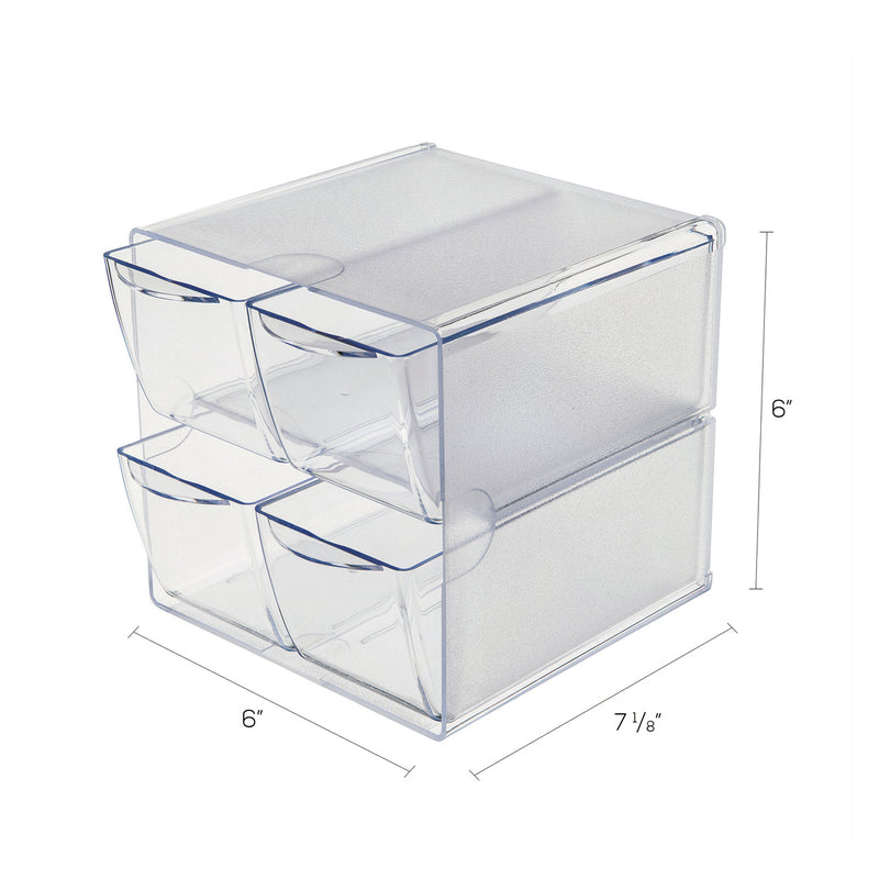 deflecto Stackable Cube Organizer, 4 Compartments, 4 Drawers, Plastic, 6 x 7.2 x 6, Clear