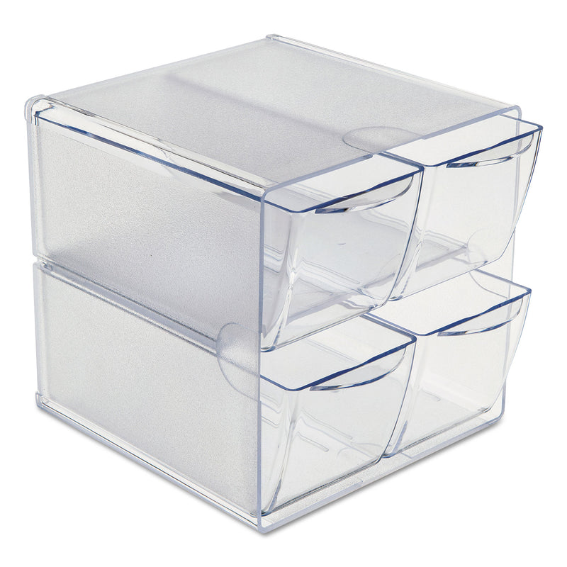 deflecto Stackable Cube Organizer, 4 Compartments, 4 Drawers, Plastic, 6 x 7.2 x 6, Clear