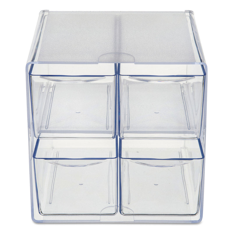 deflecto Stackable Cube Organizer, 4 Compartments, 4 Drawers, Plastic, 6 x 7.2 x 6, Clear