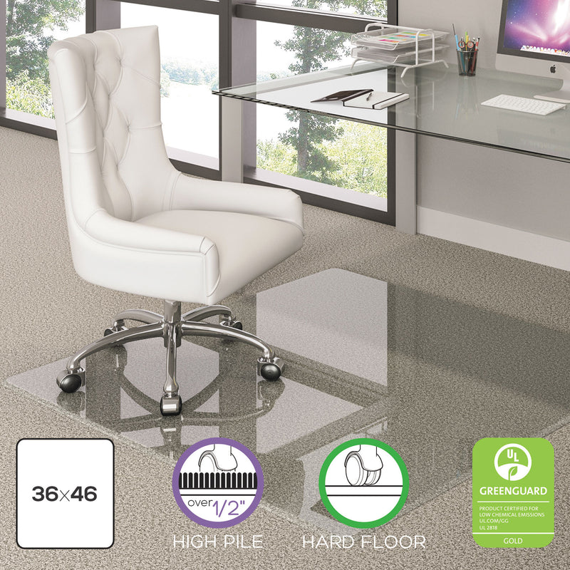 deflecto Premium Glass All Day Use Chair Mat - All Floor Types, 36 x 46, Rectangular, Clear