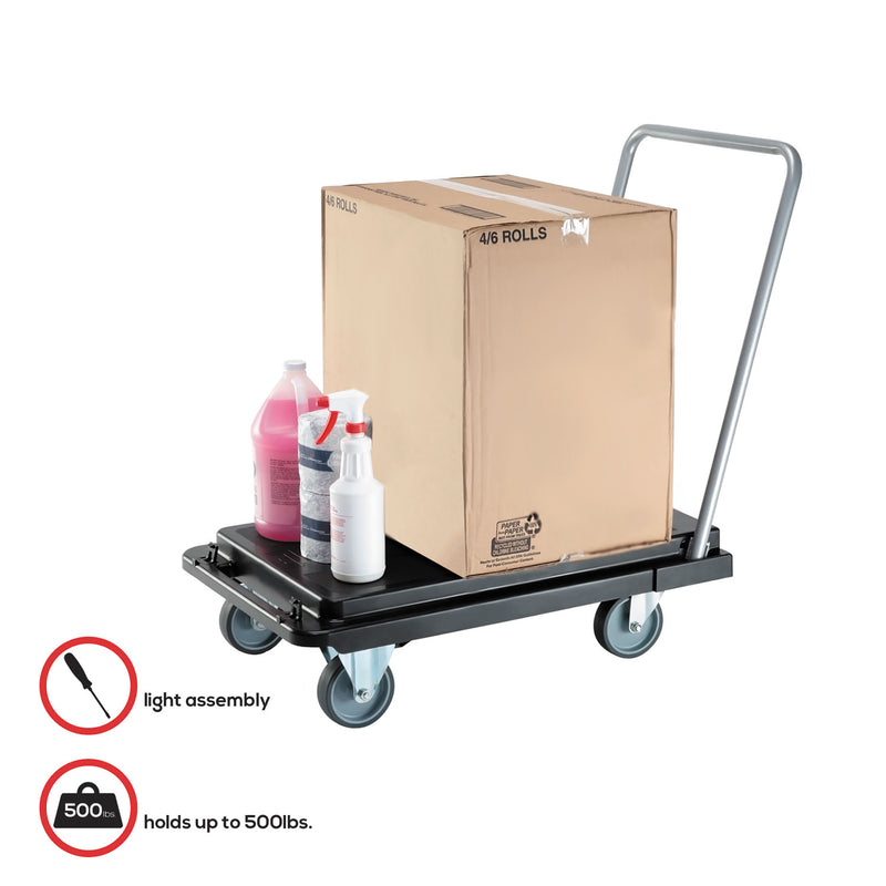 deflecto Heavy-Duty Platform Cart, 500 lb Capacity, 21 x 32.5 x 37.5, Black