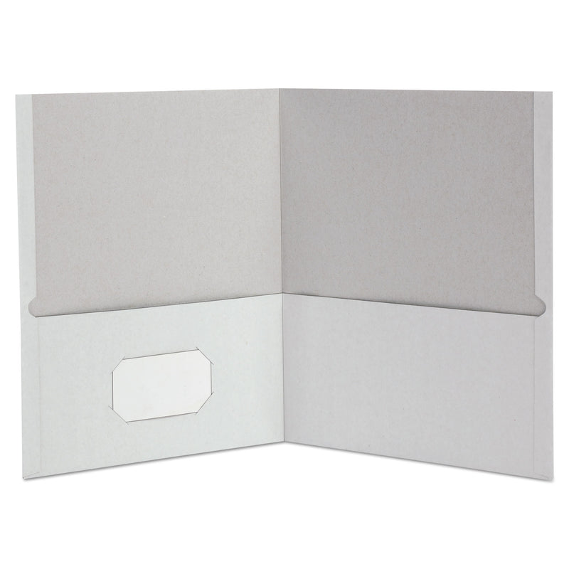 Universal Two-Pocket Portfolio, Embossed Leather Grain Paper, 11 x 8.5, White, 25/Box