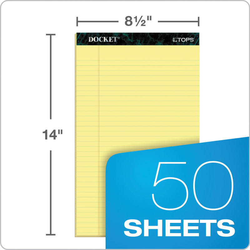 TOPS Docket Ruled Perforated Pads, Wide/Legal Rule, 50 Canary-Yellow 8.5 x 14 Sheets, 12/Pack