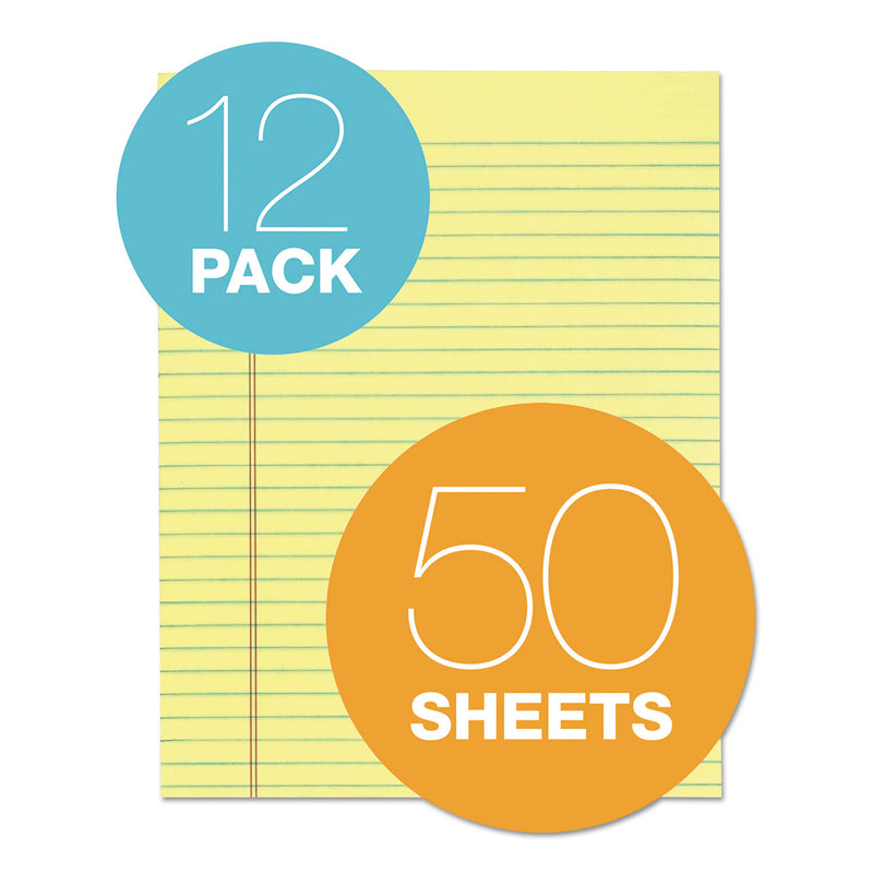 TOPS "The Legal Pad" Glue Top Pads, Wide/Legal Rule, 50 Canary-Yellow 8.5 x 11 Sheets, 12/Pack