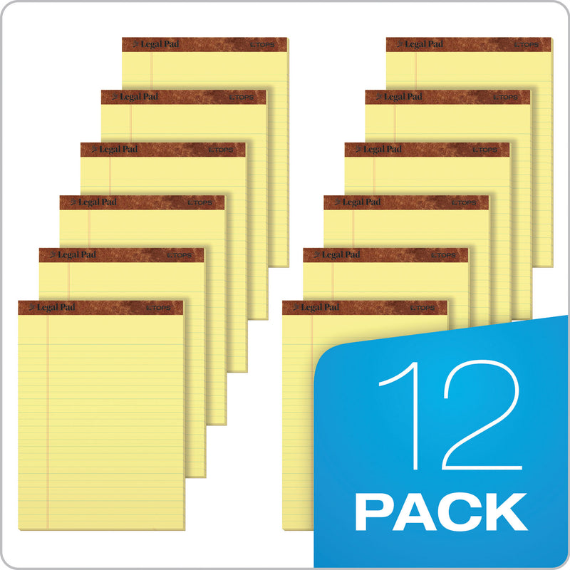 TOPS "The Legal Pad" Ruled Perforated Pads, Wide/Legal Rule, 50 Canary-Yellow 8.5 x 11.75 Sheets, Dozen