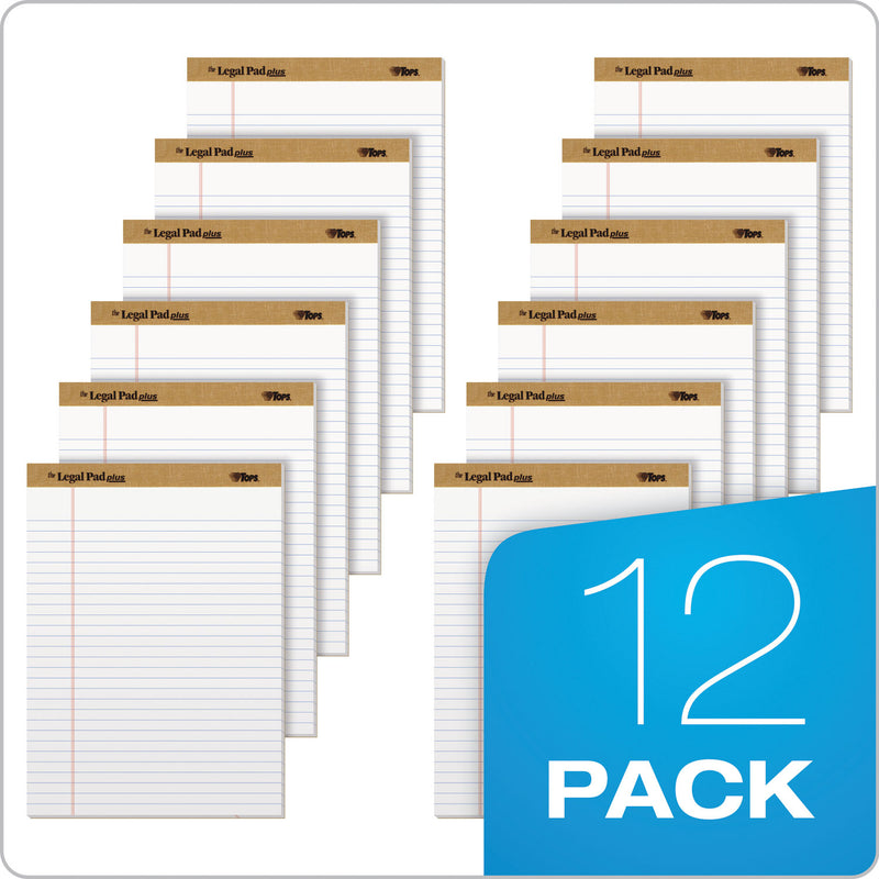 TOPS "The Legal Pad" Plus Ruled Perforated Pads with 40 pt. Back, Wide/Legal Rule, 50 White 8.5 x 11.75 Sheets, Dozen