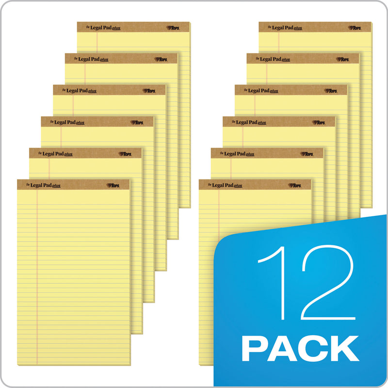 TOPS "The Legal Pad" Plus Ruled Perforated Pads with 40 pt. Back, Wide/Legal Rule, 50 Canary-Yellow 8.5 x 14 Sheets, Dozen