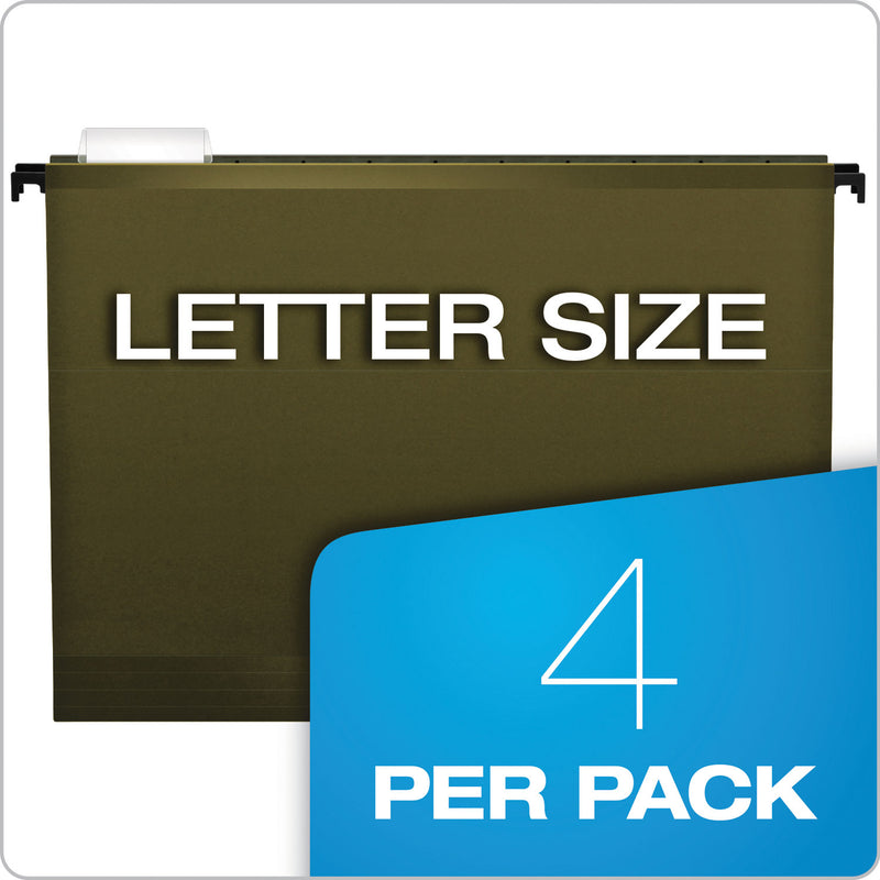 Pendaflex SureHook Hanging Pocket File, Letter Size, 1/5-Cut Tabs, Standard Green, 4/Pack