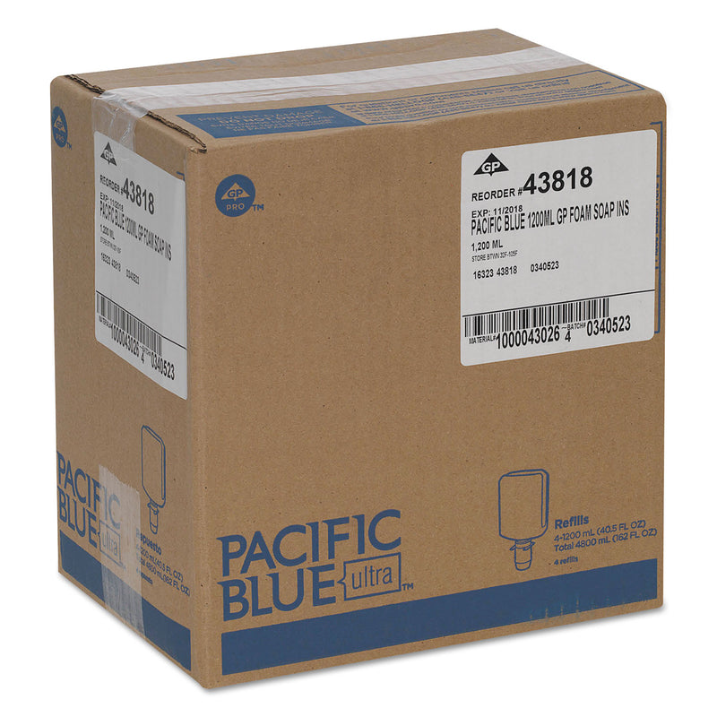Georgia Pacific Pacific Blue Ultra Foam Soap Manual Dispenser Refill, Antimicrobial, Unscented, 1,200 mL, 4/Carton