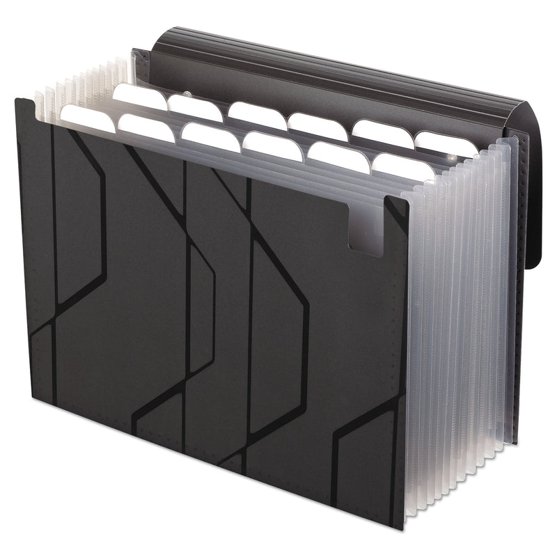 Pendaflex Sliding Cover Expanding File, 4" Expansion, 13 Sections, Cord/Hook Closure, 1/6-Cut Tabs, Letter Size, Black