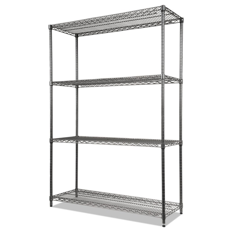 Alera Wire Shelving Starter Kit, Four-Shelf, 48w x 18d x 72h, Black Anthracite