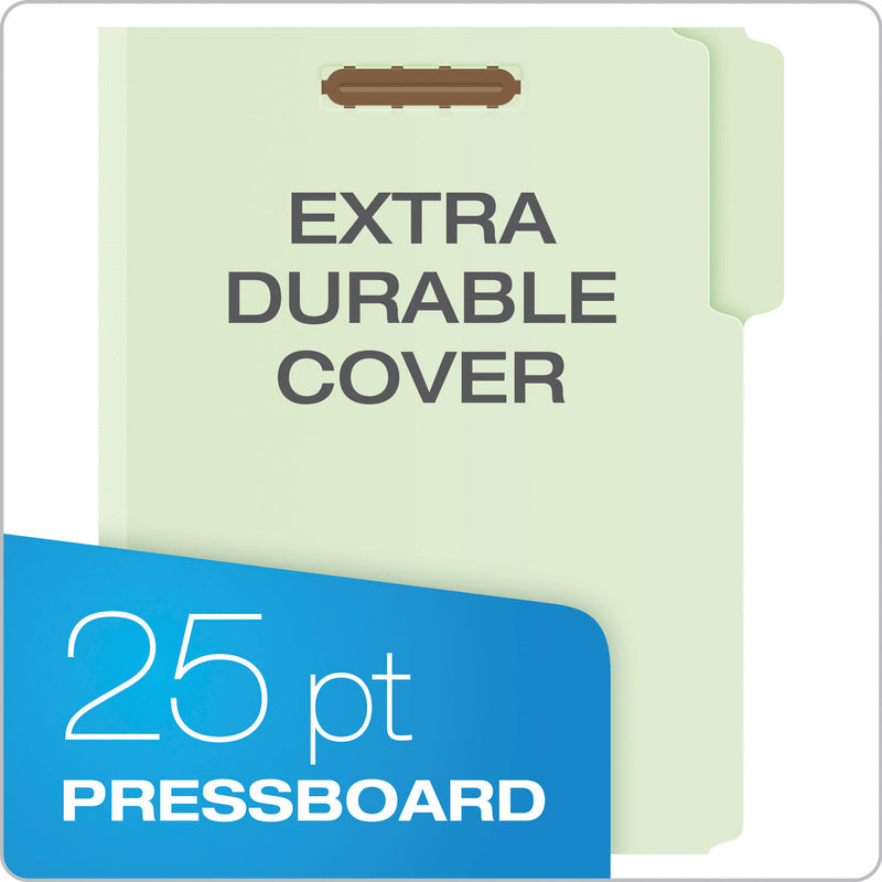 Pendaflex Heavy-Duty Pressboard Folders w/ Embossed Fasteners, Letter Size, Green, 25/Box