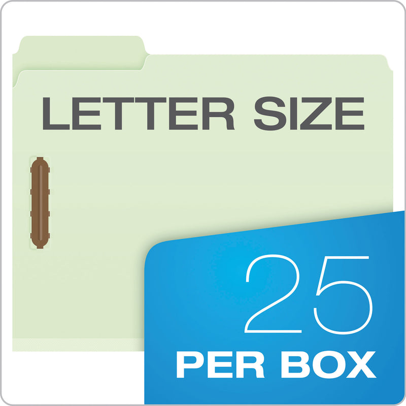 Pendaflex Heavy-Duty Pressboard Folders w/ Embossed Fasteners, Letter Size, Green, 25/Box