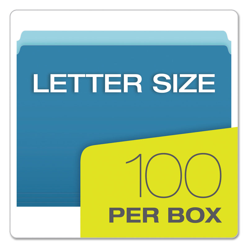 Pendaflex Colored File Folders, Straight Tabs, Letter Size, Blue/Light Blue, 100/Box