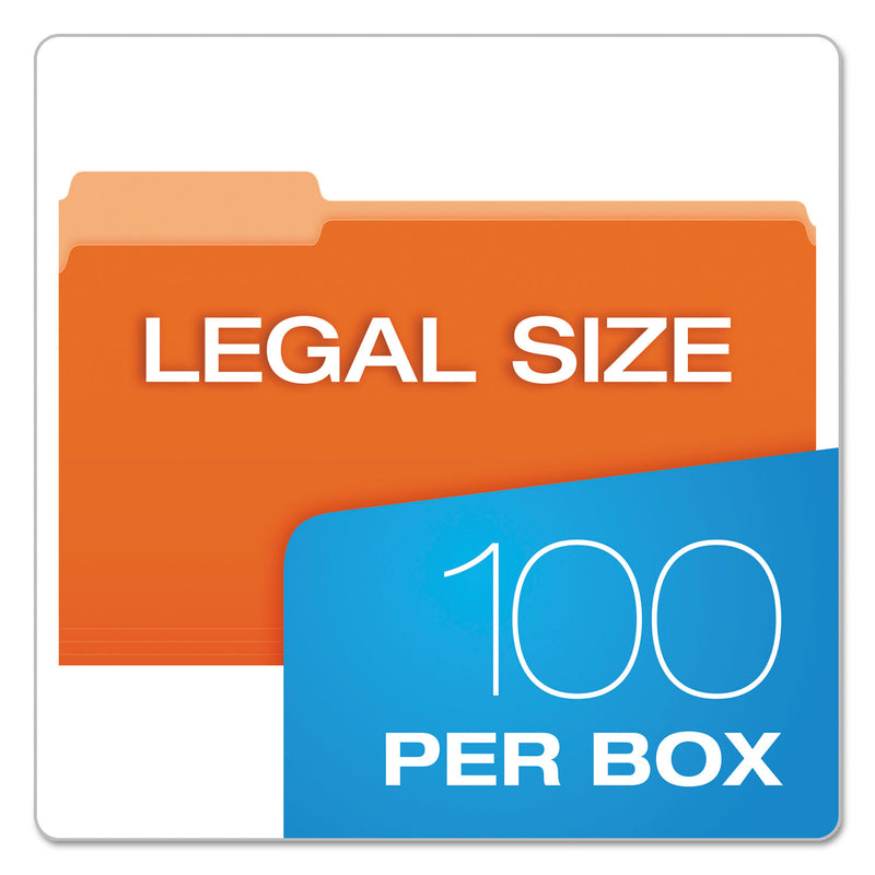 Pendaflex Colored File Folders, 1/3-Cut Tabs: Assorted, Legal Size, Orange/Light Orange, 100/Box