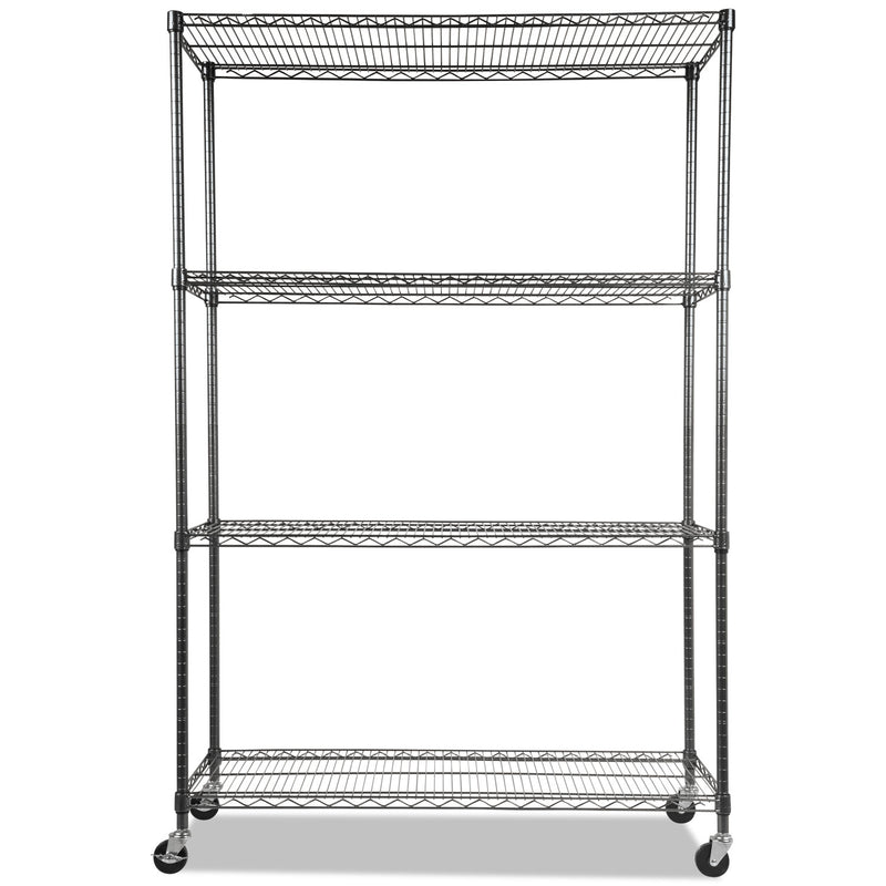 Alera NSF Certified 4-Shelf Wire Shelving Kit with Casters, 48w x 18d x 72h, Black Anthracite