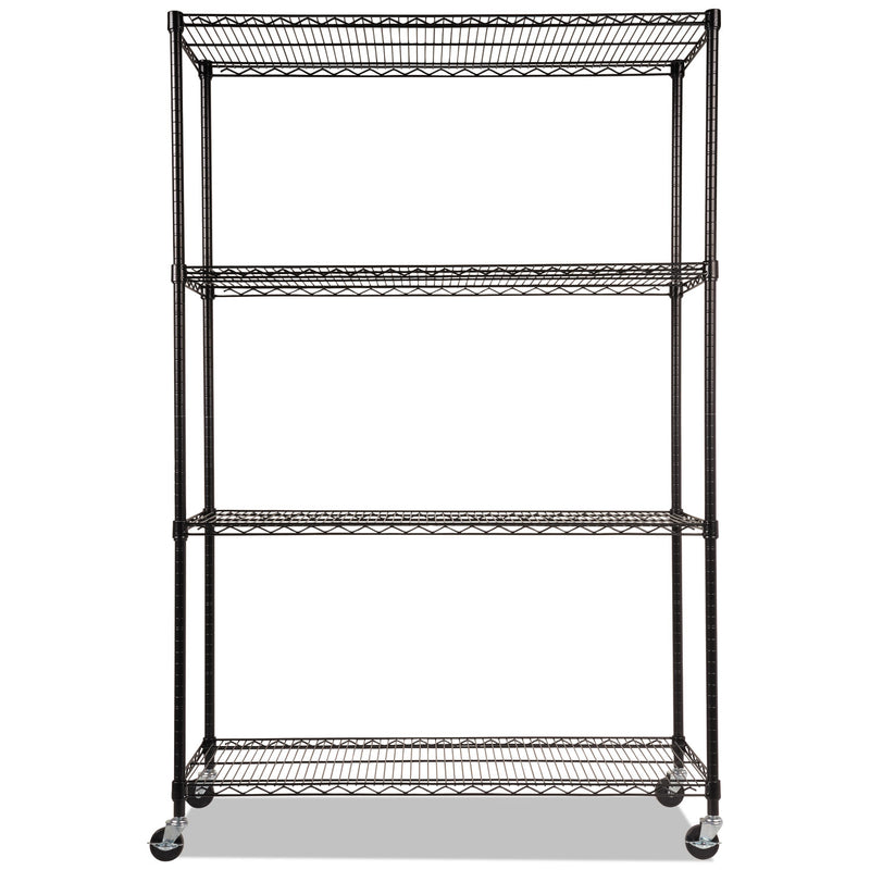 Alera NSF Certified 4-Shelf Wire Shelving Kit with Casters, 48w x 18d x 72h, Black