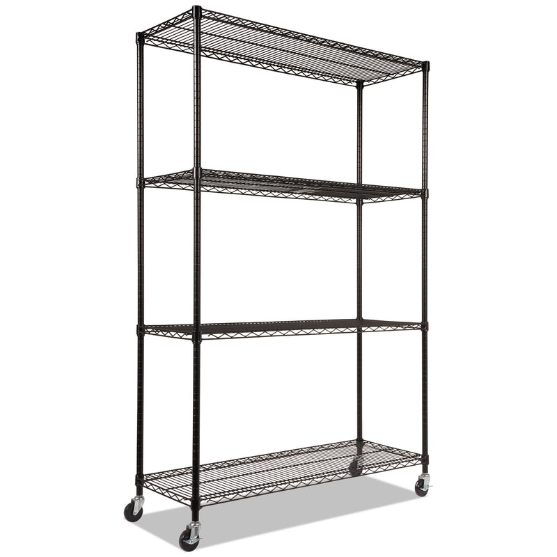 Alera NSF Certified 4-Shelf Wire Shelving Kit with Casters, 48w x 18d x 72h, Black