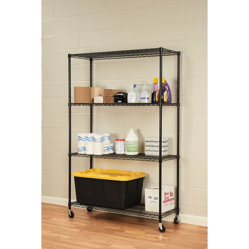 Alera NSF Certified 4-Shelf Wire Shelving Kit with Casters, 48w x 18d x 72h, Black