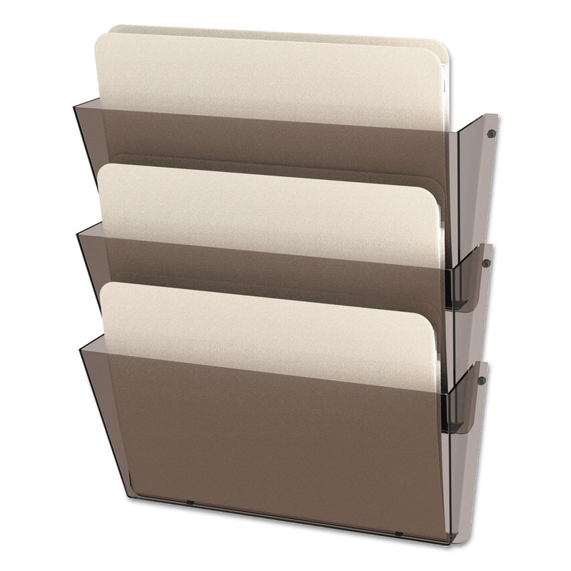 deflecto Unbreakable DocuPocket Wall File, 3 Sections, Letter Size, 14.5" x 3" x 6.5", Smoke, 3/Pack