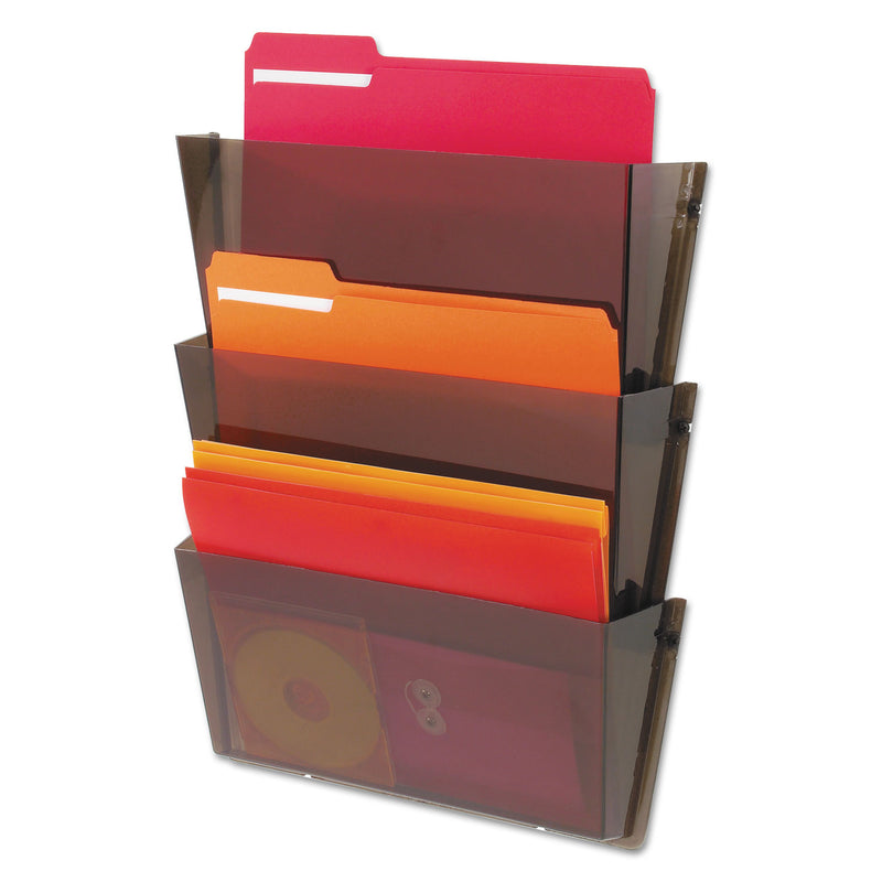 deflecto Unbreakable DocuPocket Wall File, 3 Sections, Letter Size, 14.5" x 3" x 6.5", Clear, 3/Pack