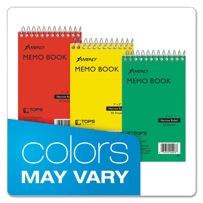 Ampad Memo Pads, Narrow Rule, Randomly Assorted Cover Colors, 50 White 3 x 5 Sheets